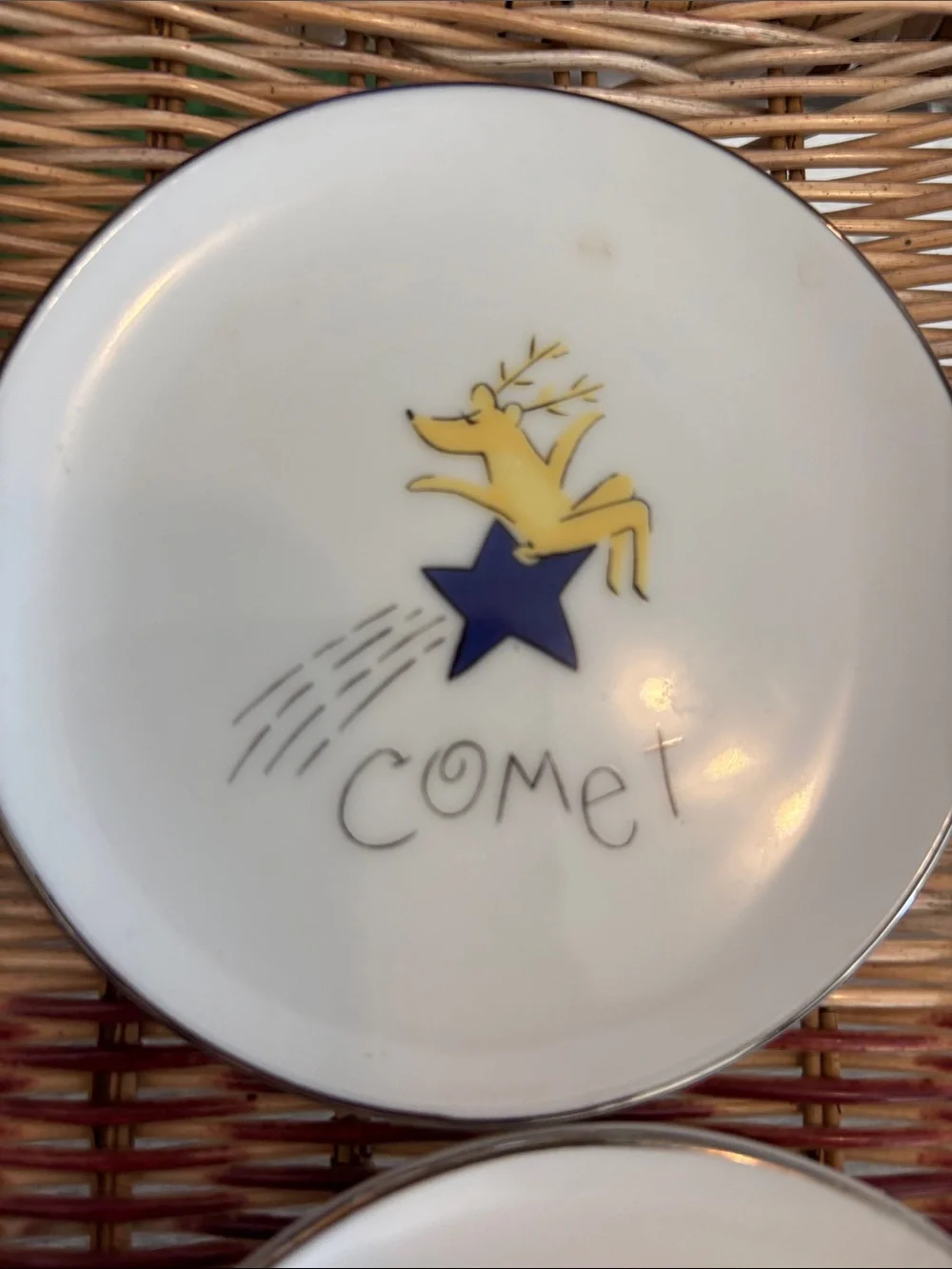 Pottery Barn White Holiday Reindeer Appetizer Plates (Set)
